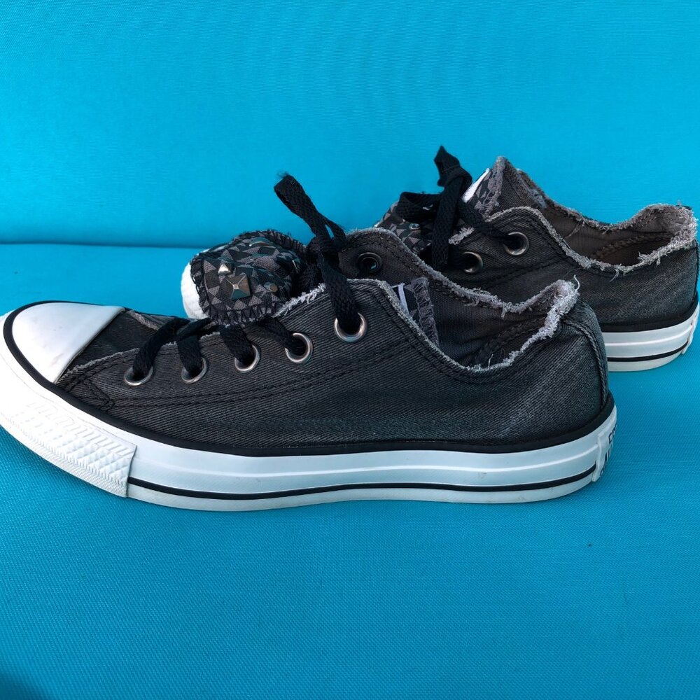 Converse All Star Low Top Black Double Tonge Studded Women's Sneaker - Picture 3 of 7